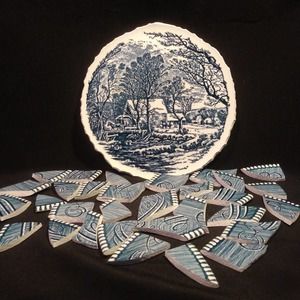 Mosaic Supply Currier & Ives Blue and White Tiles with Focal